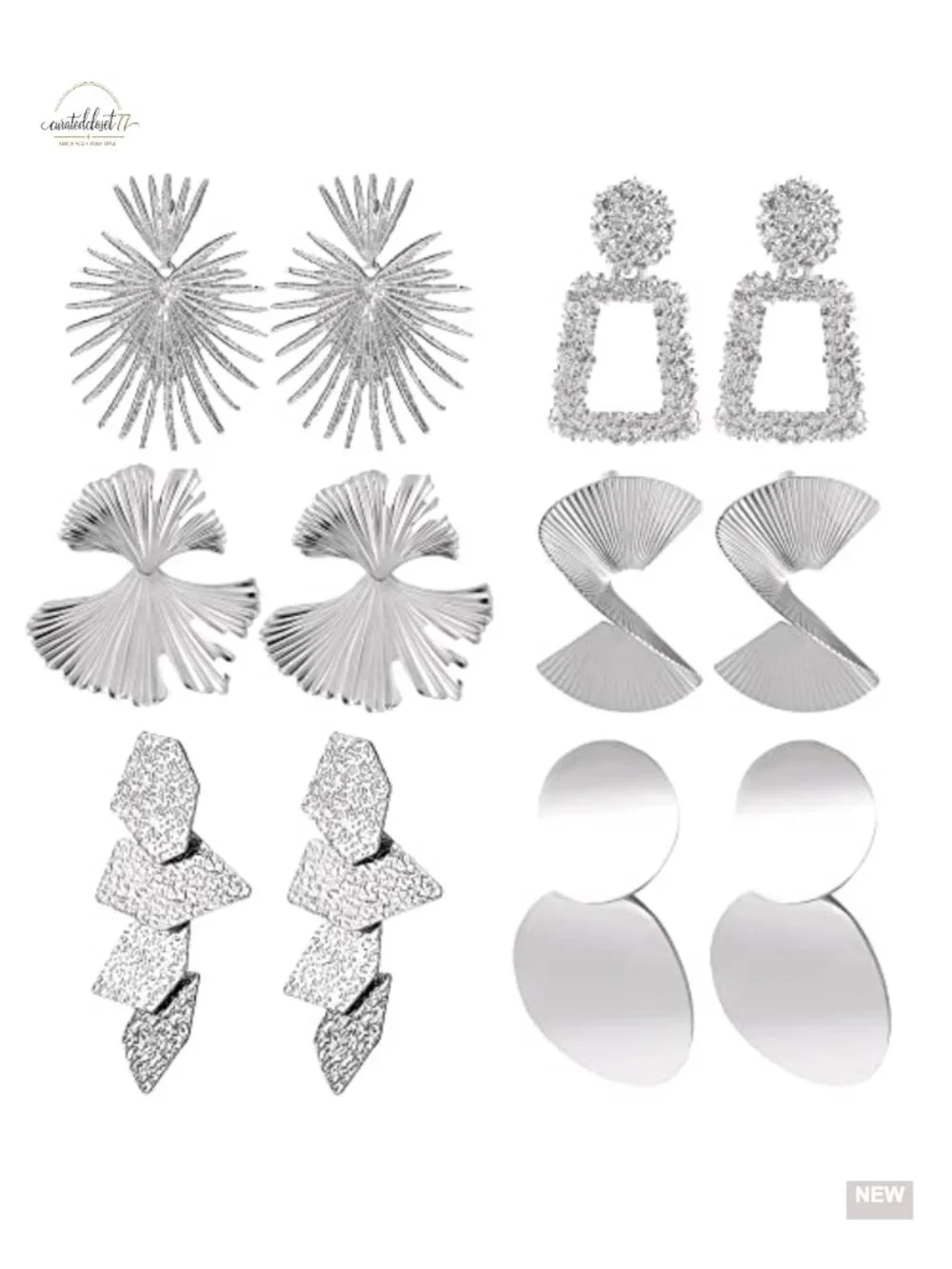 6 Pairs Silver Geometric Drop Dangle Statement Earrings Set Hypoallergenic